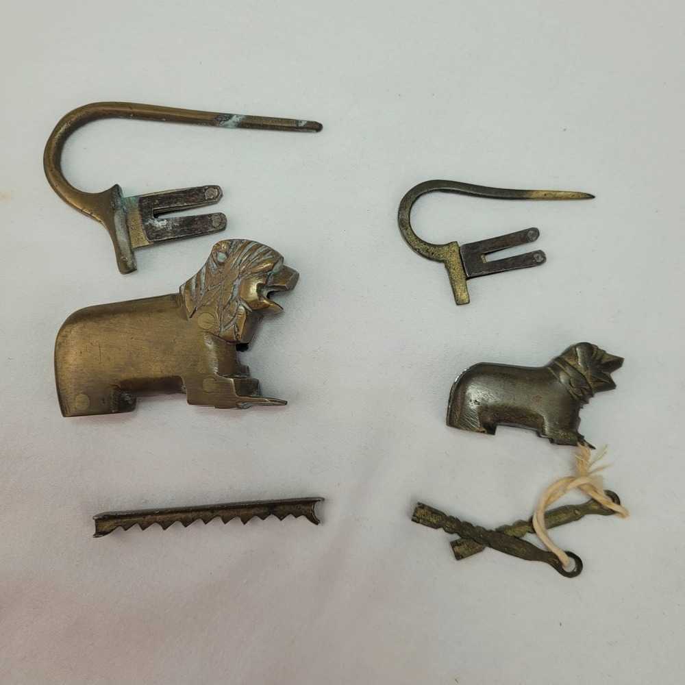 Vintage Brass Lion and Dog Puzzle Padlocks with Keys Antique Style Trick Locks